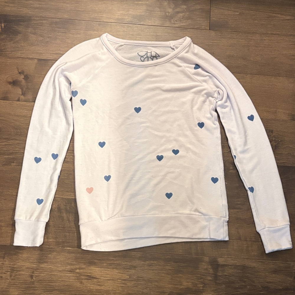 Chaser White Top with Blue and Pink Heart Accents